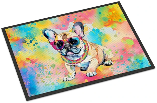 Main image of NEW French Bulldog Hippie Dawg Doormat Front Door Mat Indoor Outdoor Rugs for Entryway, Non Slip Washable Low Pile, 18H X 27W