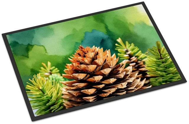 Main image of NEW Maine White Pine Cone and Tassels in Watercolor Doormat Front Door Mat Indoor Outdoor Rugs for Entryway, Non Slip Washable Low Pile, 18H X 27W
