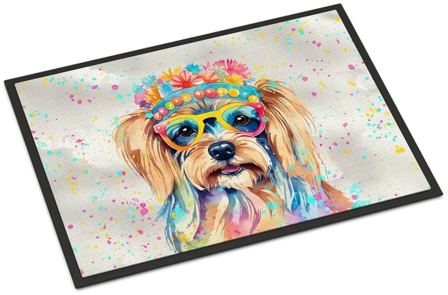 Main image of NEW Yorkshire Terrier Hippie Dawg Doormat Front Door Mat Indoor Outdoor Rugs for Entryway, Non Slip Washable Low Pile, 18H X 27W