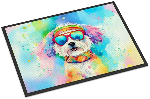 Main image of NEW Bichon Frise Hippie Dawg Doormat Front Door Mat Indoor Outdoor Rugs for Entryway, Non Slip Washable Low Pile, 18H X 27W
