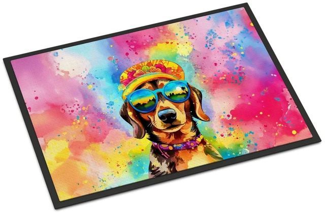 Main image of NEW Dachshund Hippie Dawg Doormat Front Door Mat Indoor Outdoor Rugs for Entryway, Non Slip Washable Low Pile, 18H X 27W