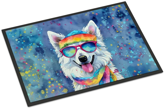 Main image of NEW American Eskimo Hippie Dawg Doormat Front Door Mat Indoor Outdoor Rugs for Entryway, Non Slip Washable Low Pile, 18H X 27W