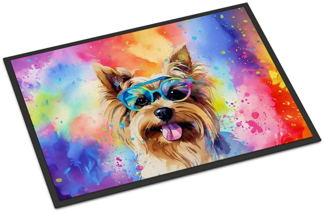 Main image of NEW Yorkshire Terrier Hippie Dawg Doormat Front Door Mat Indoor Outdoor Rugs for Entryway, Non Slip Washable Low Pile, 18H X 27W