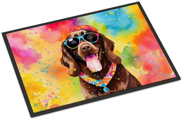 Main image of NEW Chocolate Labrador Hippie Dawg Doormat Front Door Mat Indoor Outdoor Rugs for Entryway, Non Slip Washable Low Pile, 18H X 27W