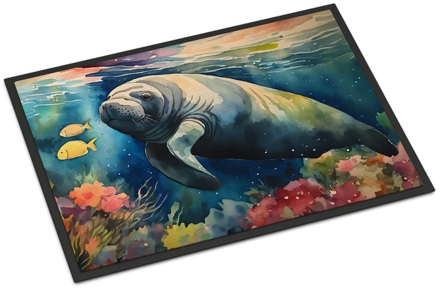 Main image of NEW Manatee Doormat Front Door Mat Indoor Outdoor Rugs for Entryway, Non Slip Washable Low Pile, 18H X 27W