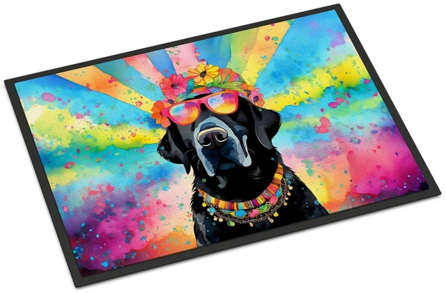 Main image of NEW Black Labrador Hippie Dawg Doormat Front Door Mat Indoor Outdoor Rugs for Entryway, Non Slip Washable Low Pile, 18H X 27W