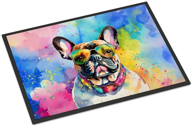 Main image of NEW French Bulldog Hippie Dawg Doormat Front Door Mat Indoor Outdoor Rugs for Entryway, Non Slip Washable Low Pile, 18H X 27W