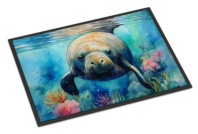 Main image of NEW Manatee Doormat Front Door Mat Indoor Outdoor Rugs for Entryway, Non Slip Washable Low Pile, 18H X 27W