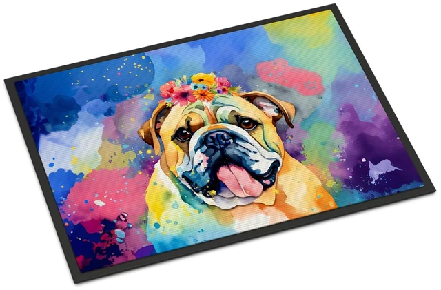Main image of NEW English Bulldog Hippie Dawg Doormat Front Door Mat Indoor Outdoor Rugs for Entryway, Non Slip Washable Low Pile, 18H X 27W