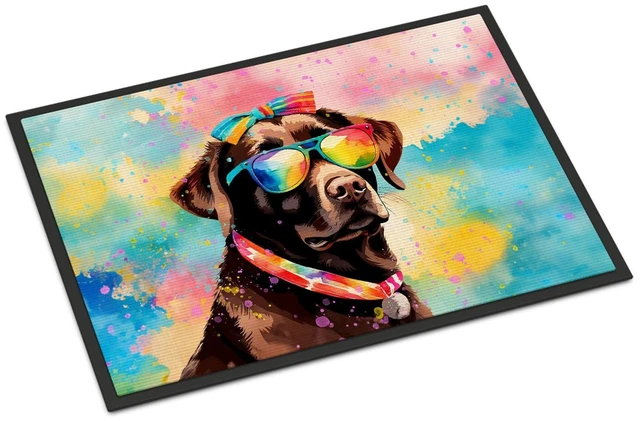Main image of NEW Chocolate Labrador Hippie Dawg Doormat Front Door Mat Indoor Outdoor Rugs for Entryway, Non Slip Washable Low Pile, 18H X 27W