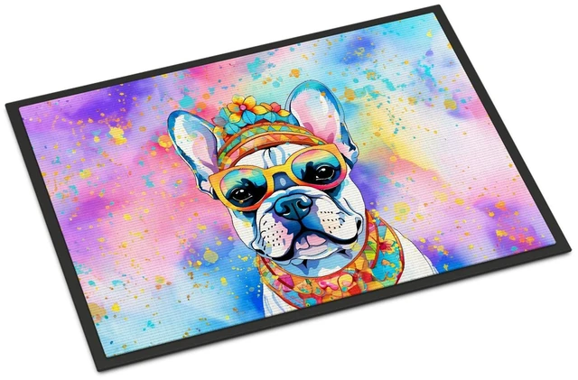 Main image of NEW French Bulldog Hippie Dawg Doormat Front Door Mat Indoor Outdoor Rugs for Entryway, Non Slip Washable Low Pile, 18H X 27W