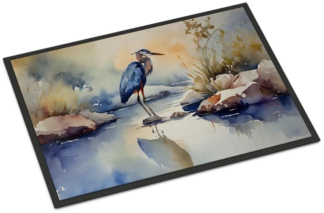 Main image of NEW Blue Heron Doormat Front Door Mat Indoor Outdoor Rugs for Entryway, Non Slip Washable Low Pile, 18H X 27W