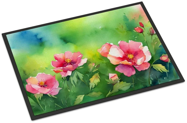 Main image of NEW Iowa Wild Prairie Roses in Watercolor Doormat Front Door Mat Indoor Outdoor Rugs for Entryway, Non Slip Washable Low Pile, 18H X 27W
