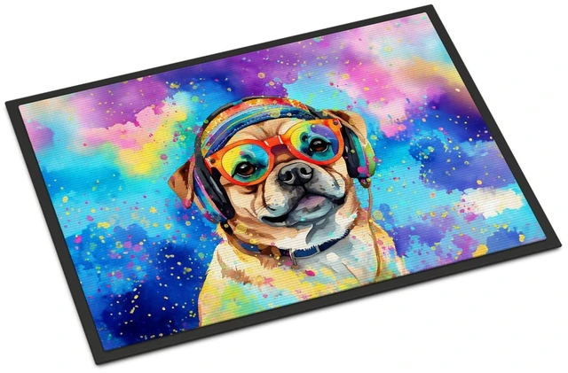 Main image of NEW Pug Hippie Dawg Doormat Front Door Mat Indoor Outdoor Rugs for Entryway, Non Slip Washable Low Pile, 18H X 27W