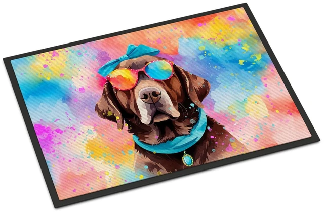Main image of NEW Chocolate Labrador Hippie Dawg Doormat Front Door Mat Indoor Outdoor Rugs for Entryway, Non Slip Washable Low Pile, 18H X 27W