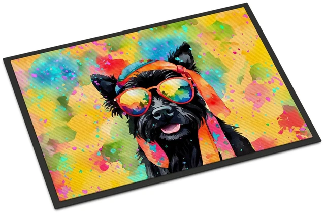 Main image of NEW Scottish Terrier Hippie Dawg Doormat Front Door Mat Indoor Outdoor Rugs for Entryway, Non Slip Washable Low Pile, 18H X 27W