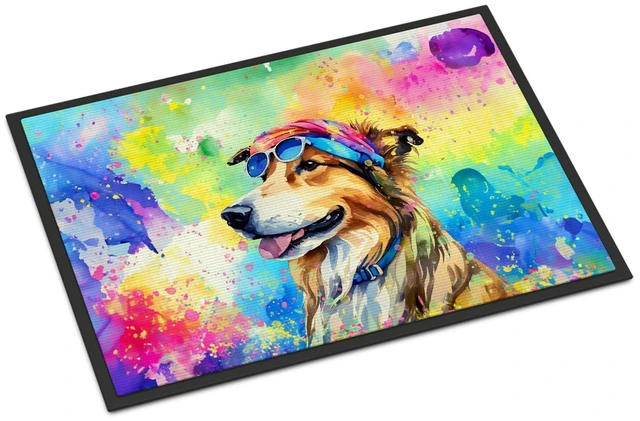 Main image of NEW Collie Hippie Dawg Doormat Front Door Mat Indoor Outdoor Rugs for Entryway, Non Slip Washable Low Pile, 18H X 27W