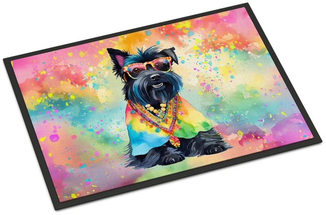 Main image of NEW Scottish Terrier Hippie Dawg Doormat Front Door Mat Indoor Outdoor Rugs for Entryway, Non Slip Washable Low Pile, 18H X 27W