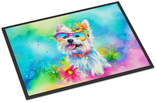 Main image of NEW Westie Hippie Dawg Doormat Front Door Mat Indoor Outdoor Rugs for Entryway, Non Slip Washable Low Pile, 18H X 27W