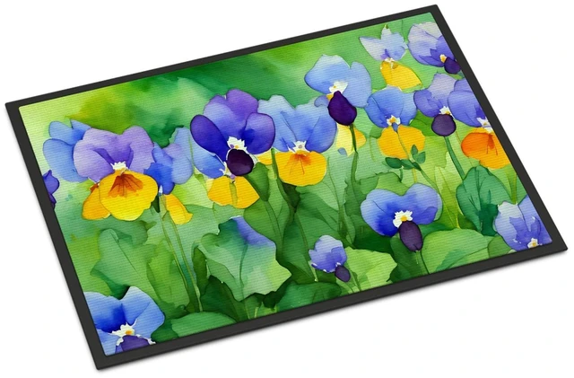 Main image of NEW Illinois Violet in Watercolor Doormat Front Door Mat Indoor Outdoor Rugs for Entryway, Non Slip Washable Low Pile, 18H X 27W