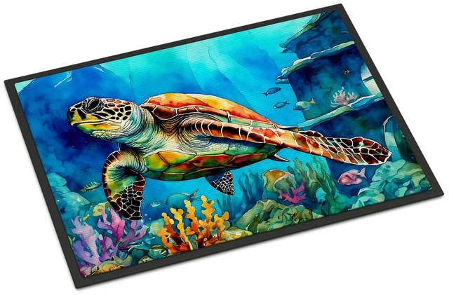 Main image of NEW Loggerhead Sea Turtle Doormat Front Door Mat Indoor Outdoor Rugs for Entryway, Non Slip Washable Low Pile, 18H X 27W