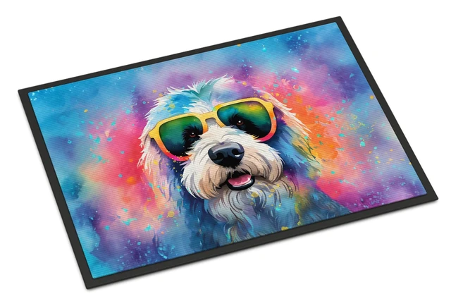 Main image of NEW Old English Sheepdog Hippie Dawg Doormat Front Door Mat Indoor Outdoor Rugs for Entryway, Non Slip Washable Low Pile, 18H X 27W