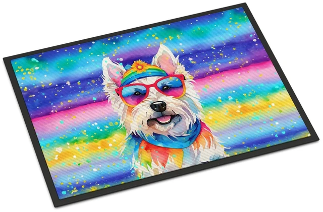 Main image of NEW Westie Hippie Dawg Doormat Front Door Mat Indoor Outdoor Rugs for Entryway, Non Slip Washable Low Pile, 18H X 27W