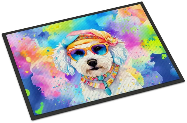 Main image of NEW Bichon Frise Hippie Dawg Doormat Front Door Mat Indoor Outdoor Rugs for Entryway, Non Slip Washable Low Pile, 18H X 27W