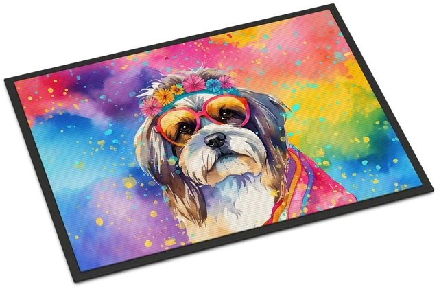 Main image of NEW Shih Tzu Hippie Dawg Doormat Front Door Mat Indoor Outdoor Rugs for Entryway, Non Slip Washable Low Pile, 18H X 27W
