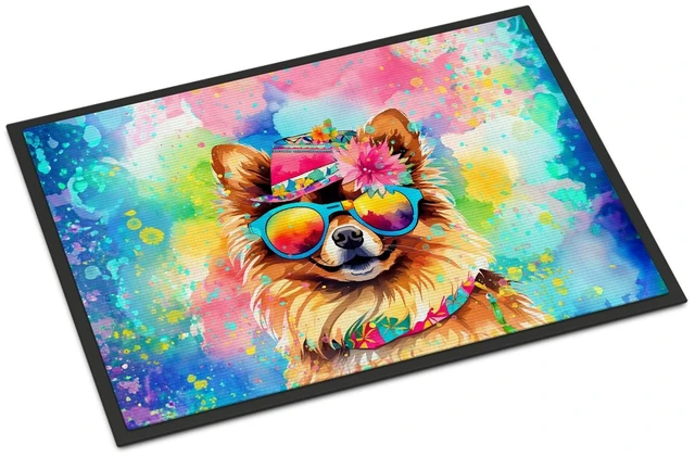Main image of NEW Pomeranian Hippie Dawg Doormat Front Door Mat Indoor Outdoor Rugs for Entryway, Non Slip Washable Low Pile, 18H X 27W