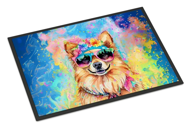 Main image of NEW Pomeranian Hippie Dawg Doormat Front Door Mat Indoor Outdoor Rugs for Entryway, Non Slip Washable Low Pile, 18H X 27W