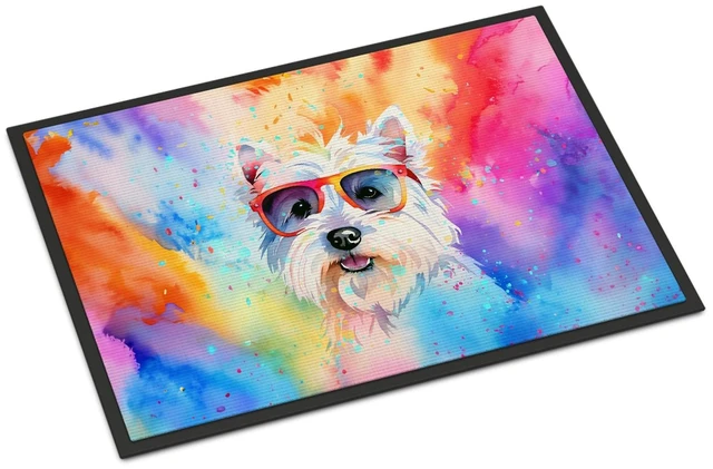Main image of NEW Westie Hippie Dawg Doormat Front Door Mat Indoor Outdoor Rugs for Entryway, Non Slip Washable Low Pile, 18H X 27W