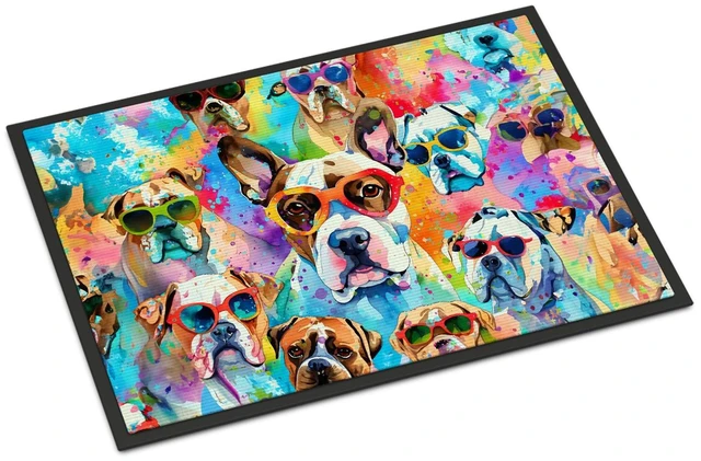 Main image of NEW Boxer Hippie Dawg Doormat Front Door Mat Indoor Outdoor Rugs for Entryway, Non Slip Washable Low Pile, 18H X 27W