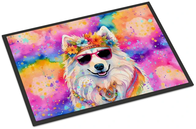 Main image of NEW Samoyed Hippie Dawg Doormat Front Door Mat Indoor Outdoor Rugs for Entryway, Non Slip Washable Low Pile, 18H X 27W