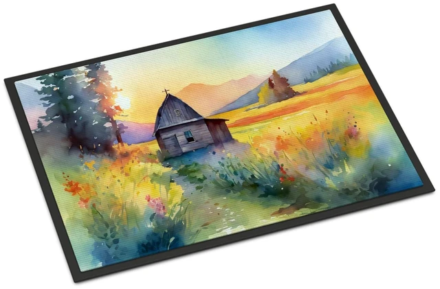 Main image of NEW Montana Bitterroot in Watercolor Doormat Front Door Mat Indoor Outdoor Rugs for Entryway, Non Slip Washable Low Pile, 18H X 27W