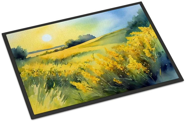 Main image of NEW Nebraska Goldenrod in Watercolor Doormat Front Door Mat Indoor Outdoor Rugs for Entryway, Non Slip Washable Low Pile, 18H X 27W