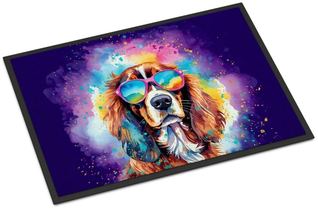 Main image of NEW Cavalier Spaniel Hippie Dawg Doormat Front Door Mat Indoor Outdoor Rugs for Entryway, Non Slip Washable Low Pile, 18H X 27W