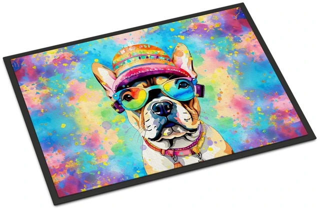 Main image of NEW French Bulldog Hippie Dawg Doormat Front Door Mat Indoor Outdoor Rugs for Entryway, Non Slip Washable Low Pile, 18H X 27W