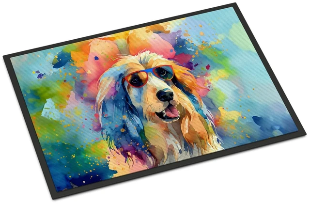 Main image of NEW Afghan Hound Hippie Dawg Doormat Front Door Mat Indoor Outdoor Rugs for Entryway, Non Slip Washable Low Pile, 18H X 27W