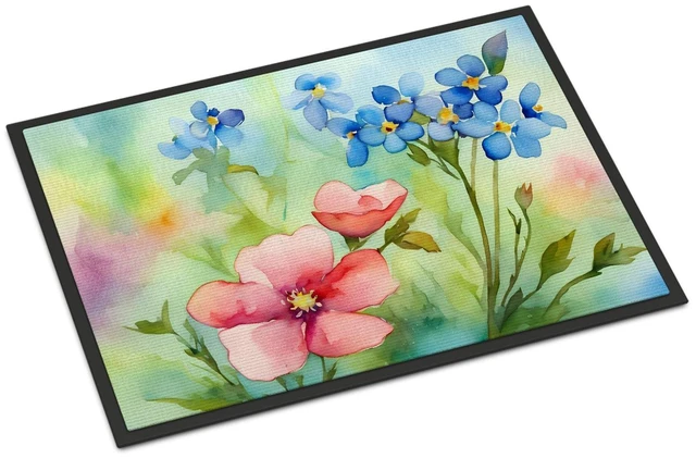 Main image of NEW Alaska Forget-me-nots in Watercolor Doormat Front Door Mat Indoor Outdoor Rugs for Entryway, Non Slip Washable Low Pile, 18H X 27W