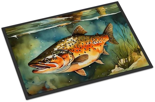 Main image of NEW Brown Trout Doormat Front Door Mat Indoor Outdoor Rugs for Entryway, Non Slip Washable Low Pile, 18H X 27W