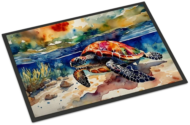 Main image of NEW Loggerhead Sea Turtle Doormat Front Door Mat Indoor Outdoor Rugs for Entryway, Non Slip Washable Low Pile, 18H X 27W