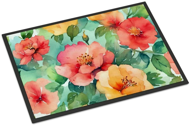 Main image of NEW Georgia Cherokee Rose in Watercolor Doormat Front Door Mat Indoor Outdoor Rugs for Entryway, Non Slip Washable Low Pile, 18H X 27W