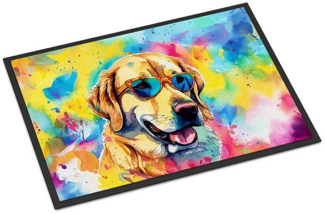 Main image of NEW Yellow Labrador Hippie Dawg Doormat Front Door Mat Indoor Outdoor Rugs for Entryway, Non Slip Washable Low Pile, 18H X 27W