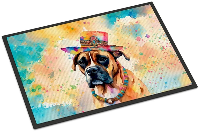 Main image of NEW Boxer Hippie Dawg Doormat Front Door Mat Indoor Outdoor Rugs for Entryway, Non Slip Washable Low Pile, 18H X 27W