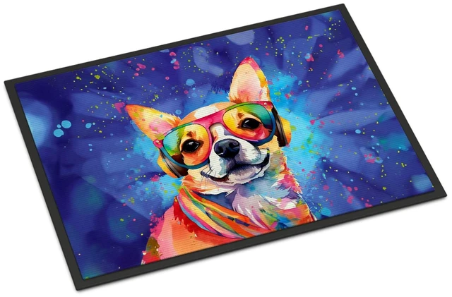 Main image of NEW Chihuahua Hippie Dawg Doormat Front Door Mat Indoor Outdoor Rugs for Entryway, Non Slip Washable Low Pile, 18H X 27W