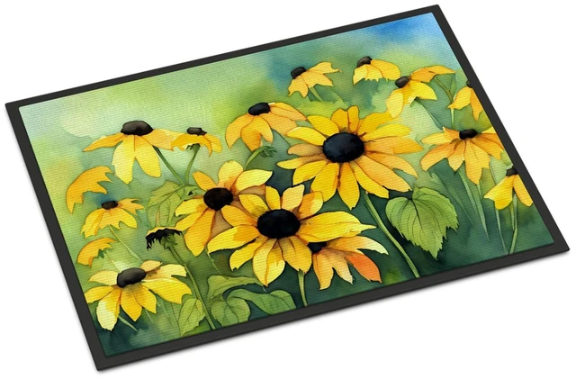 Main image of NEW Maryland Black-Eyed Susans in Watercolor Doormat Front Door Mat Indoor Outdoor Rugs for Entryway, Non Slip Washable Low Pile, 18H X 27W