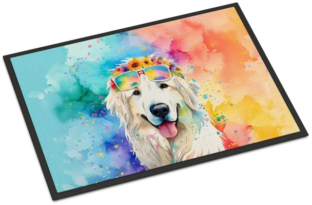 Main image of NEW Great Pyrenees Hippie Dawg Doormat Front Door Mat Indoor Outdoor Rugs for Entryway, Non Slip Washable Low Pile, 18H X 27W