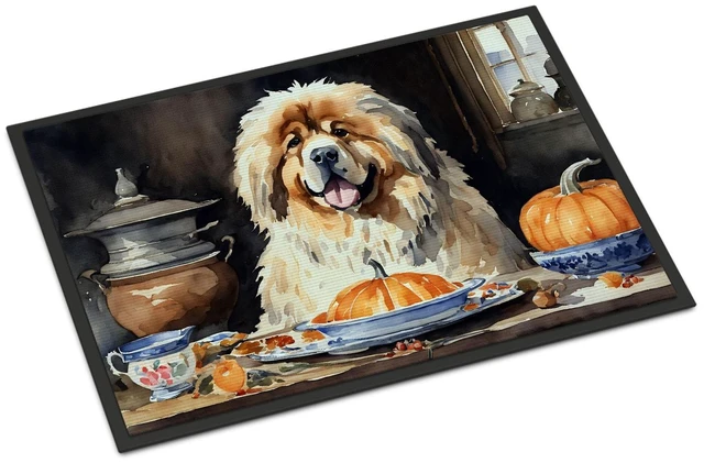 Main image of NEW Tibetan Mastiff Fall Kitchen Pumpkins Doormat Front Door Mat Indoor Outdoor Rugs for Entryway, Non Slip Washable Low Pile, 18H X 27W