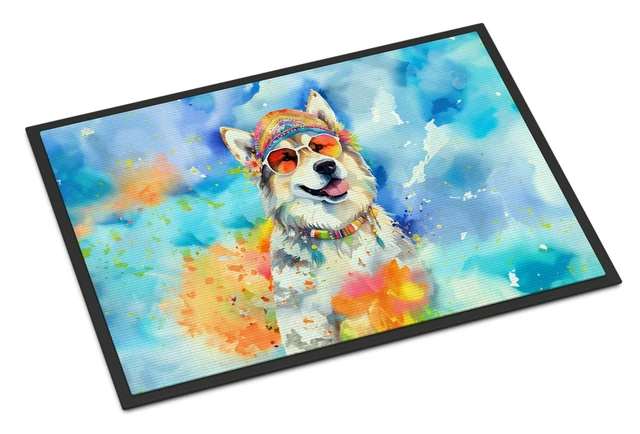 Main image of NEW Alaskan Malamute Hippie Dawg Doormat Front Door Mat Indoor Outdoor Rugs for Entryway, Non Slip Washable Low Pile, 18H X 27W